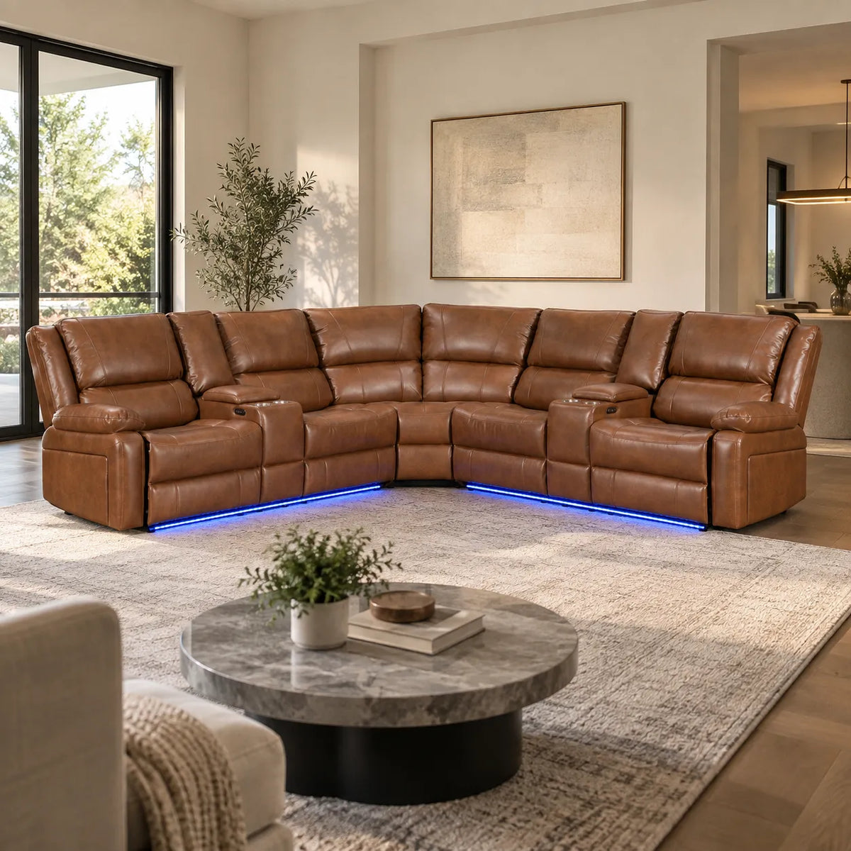 Nevada Corner Leather Electric Recliners With Led Lights