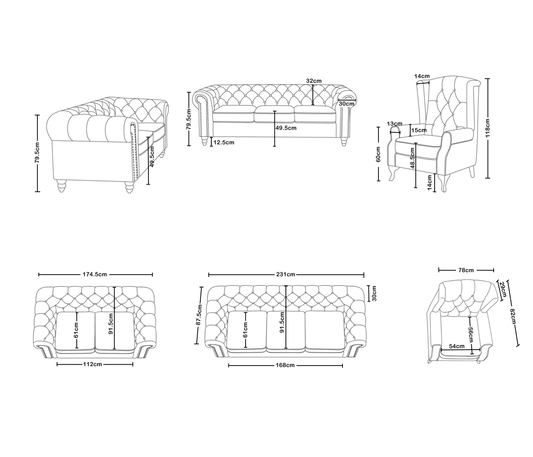 Toronto Chesterfield Fabric Armchair – Single Seater