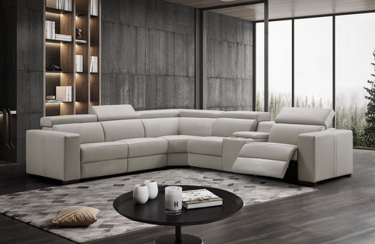 Spacious leather corner lounge with recliners, featuring premium air leather upholstery, electric recliners, and adjustable headrests for luxurious comfort and style.