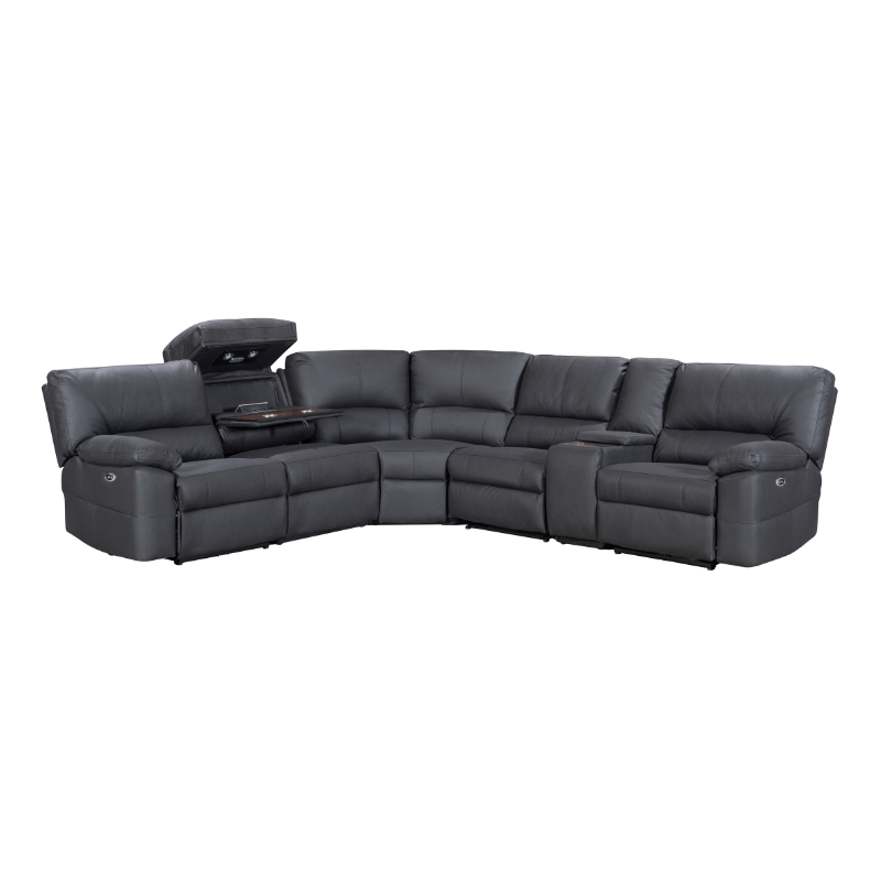 Dark Grey Modular Excaliber Lounge with electric recliners and wireless charging, set in a modern living room.