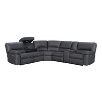 Dark Grey Modular Excaliber Lounge with electric recliners and wireless charging, set in a modern living room.