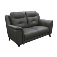 Silver or Gunmetal 2 seater lounge with side pillow arms, channelled high-back cushions, and 100% leather upholstery for modern luxury.