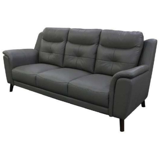 Sophisticated 3 seater lounge with side pillow arms, channelled high-back cushions, and leather upholstery for a timeless, stylish look.