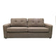 Stylish 2 seater fabric sofa bed with wide-track arms, a queen-size foam mattress, and modern black plastic legs.