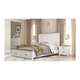 Hamptons-style white king bed suite with natural tops, storage drawers, tallboy, and bedside tables in solid pine.