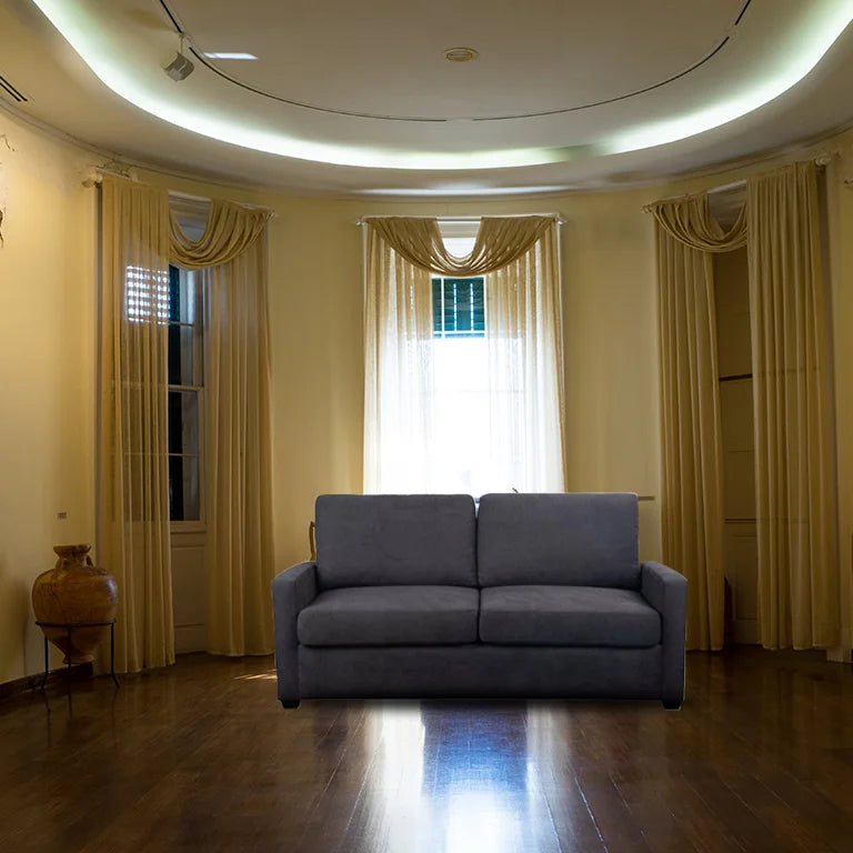 Loft Nouget Zoe Double Sofa Bed with loose cushions and bi-fold mechanism, in a cozy space.