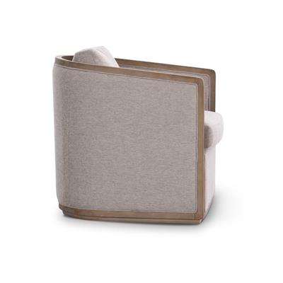 Relaxing swivel chair featuring plywood frame, foam seating, durable polyester fabric, cushions, and ottoman.