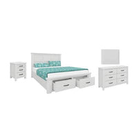Flora 4pc Bedsides-Kit featuring solid acacia timber bed with storage drawers, durable metal runners, and vibrant multi-color finish.