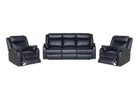 Black Peggy 3ERER+1+1 LTH Recliner with USB ports and Murano leather, set in a modern living room.