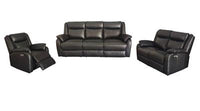 Black Peggy 3ERER+2+1 LTH Recliner with USB ports and Murano leather, set in a modern living room.