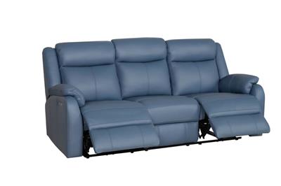 Black Peggy 3ERER LTH Recliner with premium leather and padded armrests, in a trendy living area.