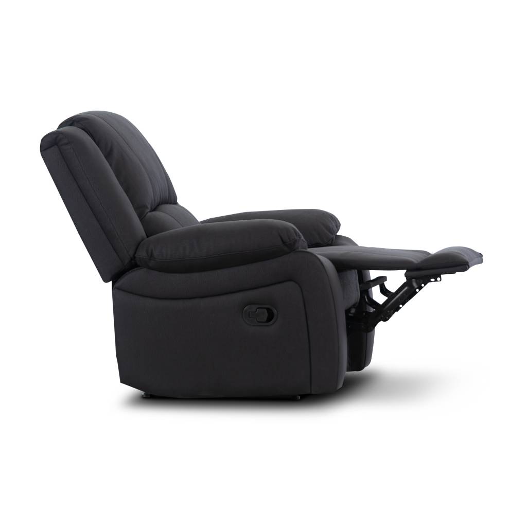 Comfortable 1-seater manual recliner lounge with high-performance Rhino fabric, zig-zag springs, and D28 foam cushioning for lasting comfort.