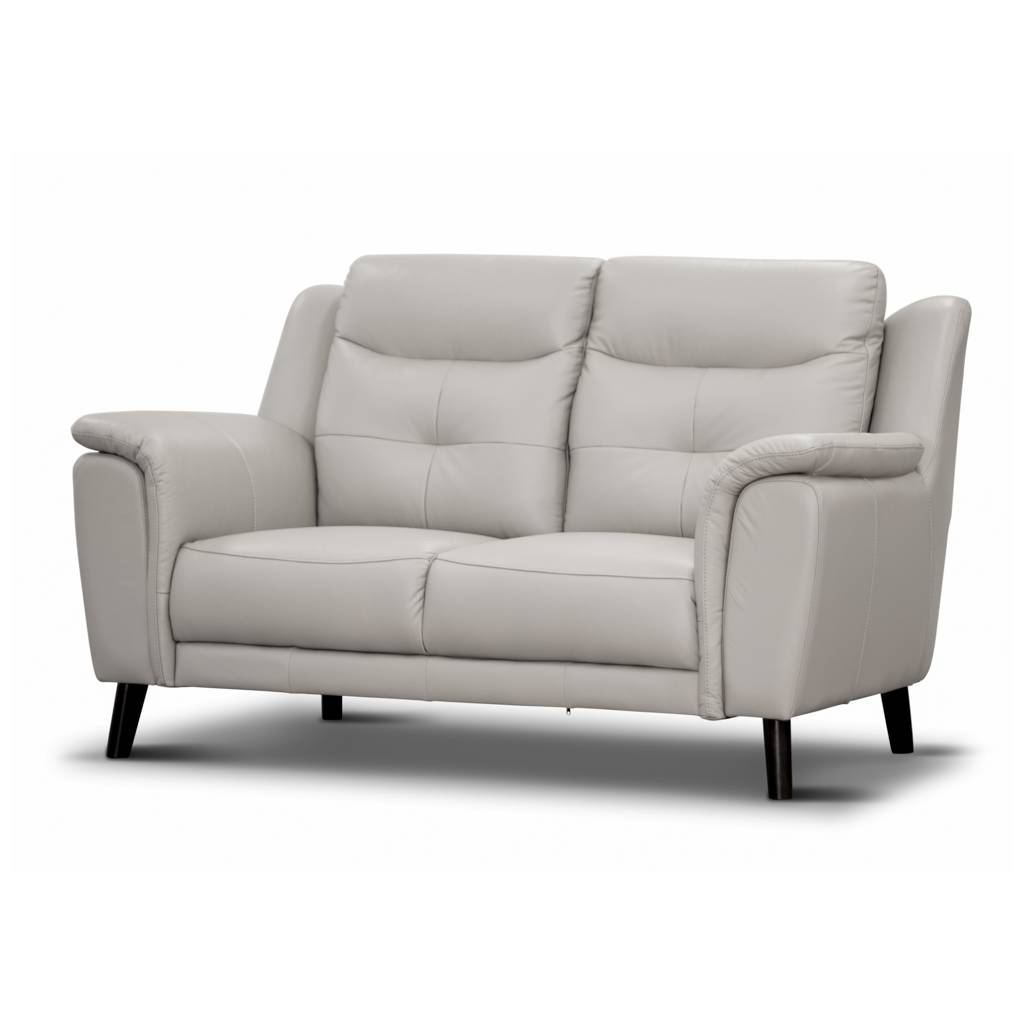 Sophisticated 2 seater lounge with side pillow arms, channelled high-back cushions, and leather upholstery for a timeless, stylish look.