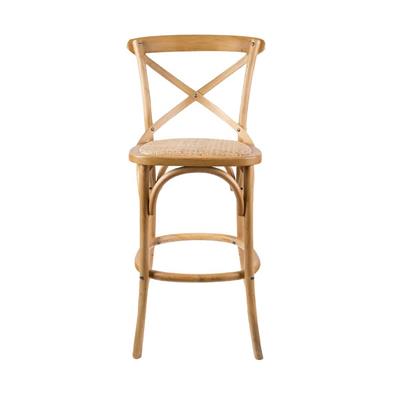 Cloak Bar Stool with steam-bent frame and woven seat, displayed in a versatile dining space.