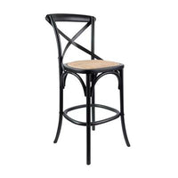 Cloak Bar Stool with timeless craftsmanship and rattan seat, enhancing a chic kitchen setting.