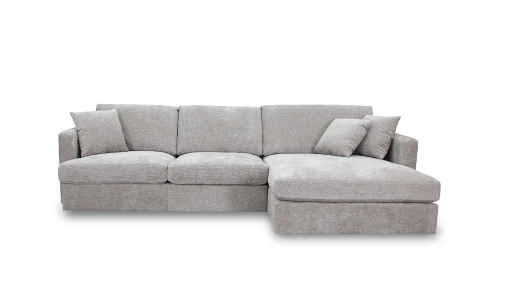 Slate Brody Fab 2.5 Seater with RHF Chaise, low-profile design with pocket coil springs, in a cozy lounge.