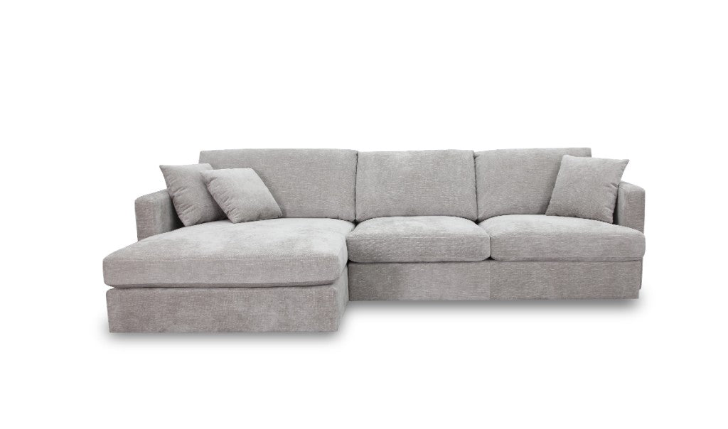 Slate Brody Fab 2.5 Seater with LHF Chaise, low-profile design, and pocket coil springs, in a cozy lounge.