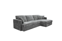 Slate Brody Fab 2.5 Seater with RHF Chaise and three scatter cushions, placed in a modern living room.