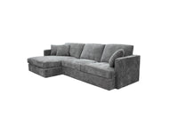 Licorice Brody Fab 2.5 Seater with LHF Chaise and scatter cushions, set in a sophisticated living room.