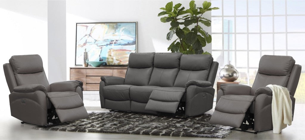 Tangerine Camden LTH Lounge Set with electric recliners and USB ports, set in a modern living room.
