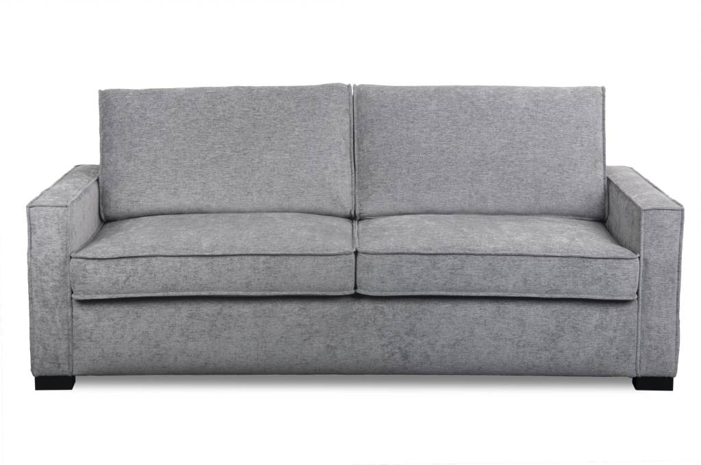 Slate or Storm 2-seater sofa bed with mattress, featuring a memory foam top, durable polyester fabric, and a sturdy plywood frame.