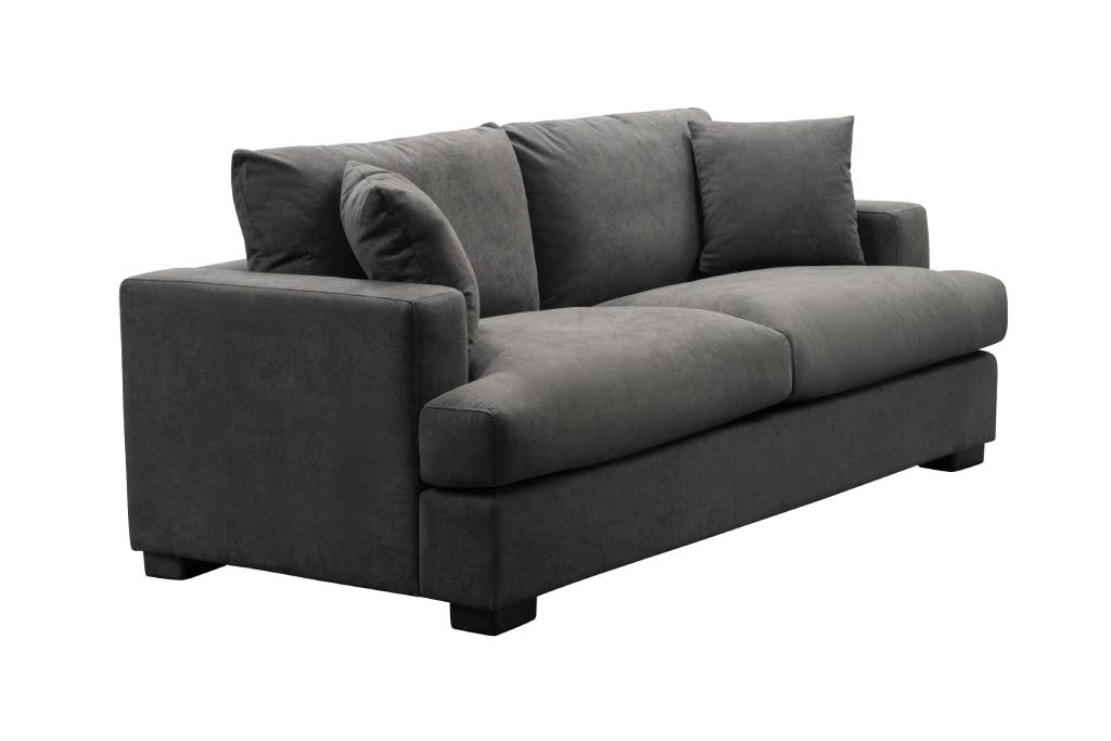 Light Grey Hasting Fab 2.5 Seater with foam cushions and sturdy plywood frame, in a cozy lounge.