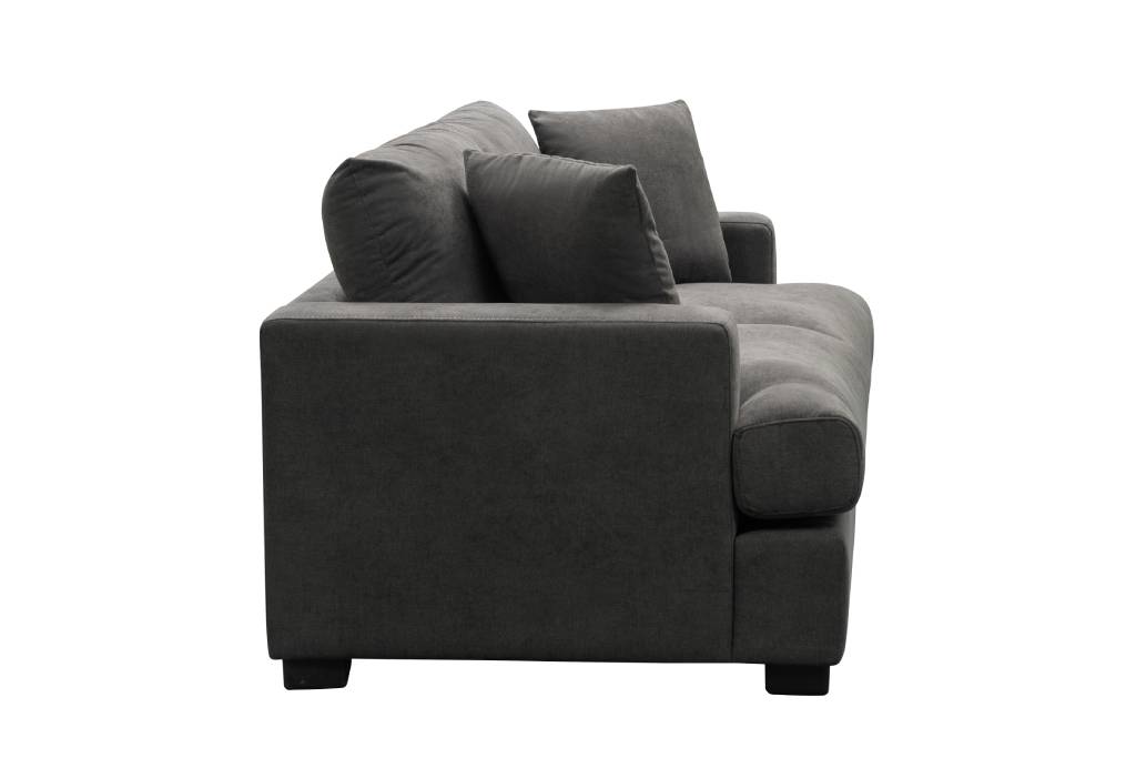 Dark Grey Hasting 2.5 + 2 Seater Sofa featuring S-springs and two scatter cushions, in an elegant room.