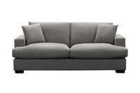 Light Grey Hasting Fab 2.5 Seater with plush feather cushions and streamlined design, in a chic interior.
