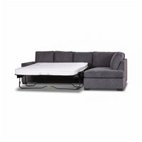 Comfortable fabric lounge with sofa bed, plush seating, and a pocket spring mattress, upholstered in Dark Grey for a sleek look.
