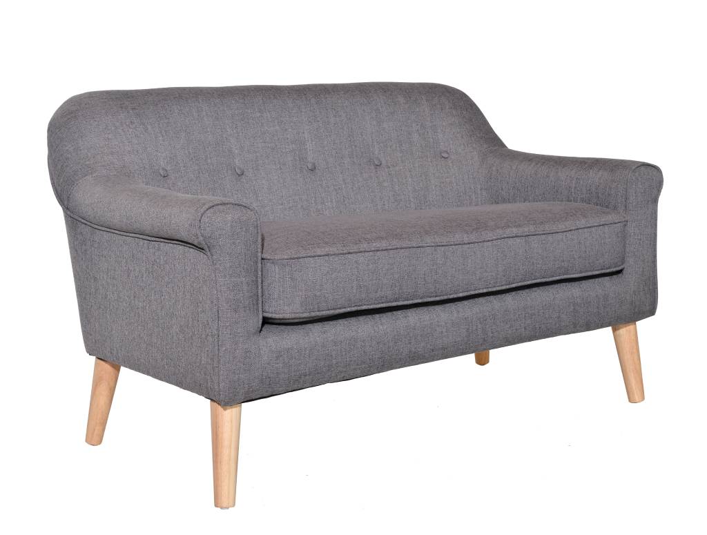 Mid Grey Lavender 2.5 Seater with timeless five-button backrest and slanted arms, displayed in a contemporary living space.