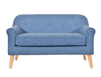 Mid Grey Lavender 2.5 Seater with five-button backrest and slanted arms on oak-colored legs, set in a cozy living room.