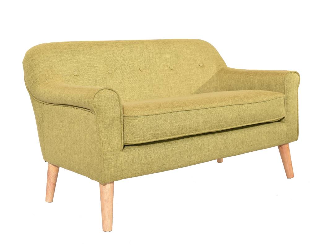 Muted Orange Lavender 2.5 Seater with classic five-button design and polyester fabric, placed in a stylish living area.