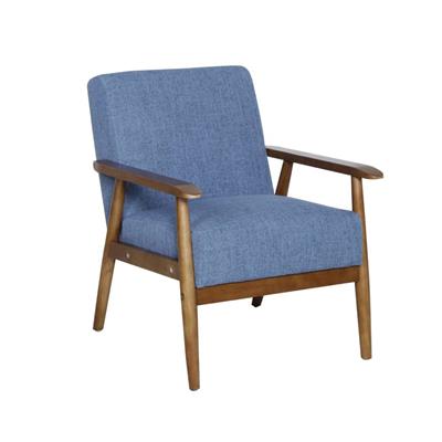 Trendy armchair featuring timber frame, soft polyester upholstery, foam, pocket springs, and rubberwood legs.