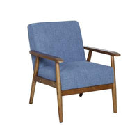 Trendy armchair featuring timber frame, soft polyester upholstery, foam, pocket springs, and rubberwood legs.