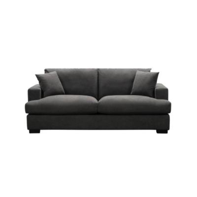 Light Grey Hasting Fab 2.5 Seater with goose feather cushions and scatter cushions, in a modern living room.