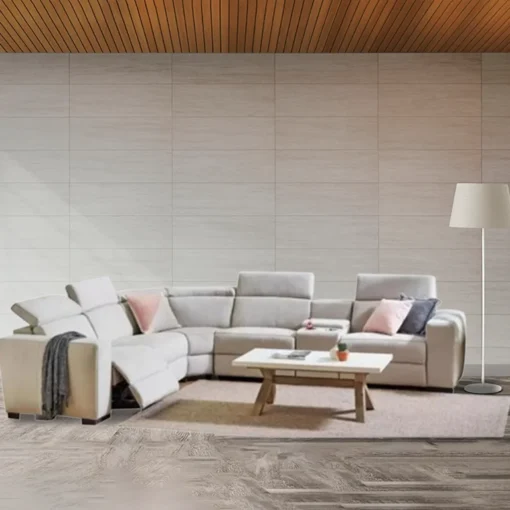 Spacious Triopli Corner Modular Lounge with premium materials and recliners, displayed in a stylish lounge area.