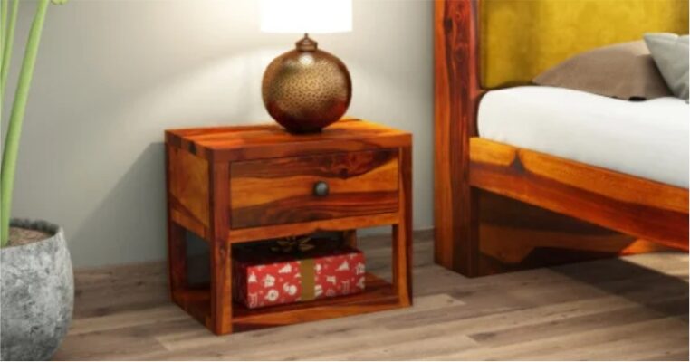 rustic wooden bedside table nightstand with drawer and shelf, bedroom furniture home decor